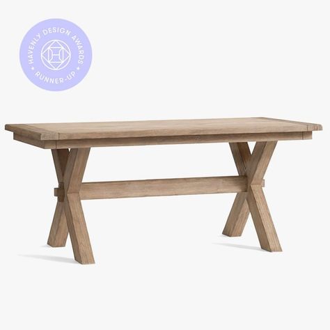 Havenly Design Awards: Best in Furniture | Havenly Blog | Havenly Interior Design Blog Brown Beach House, Barnwood Dining Table, Dining Table Gray, Seagrass Dining Chairs, Table With Bench, Brown Beach, Extending Dining Table, Home Dining Room, Extending Table