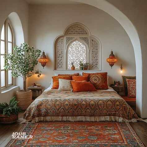 Turkish Inspired Bedroom, Marocan Bedroom, Bedroom Ideas Moroccan Style, Arabian Decor Bedroom, Persian Style Bedroom, Moroccan Apartment Decor, French Mediterranean Bedroom, Mediterranean Style Bedroom Master Suite, Bedroom Ideas Mediterranean