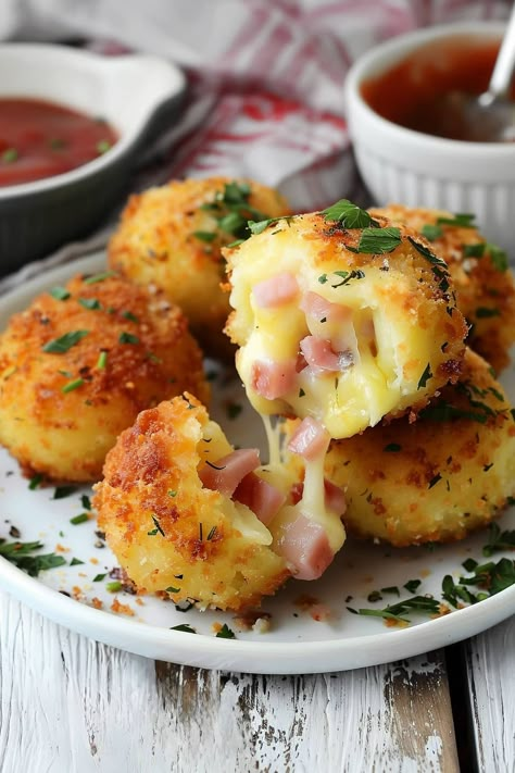 Potato Croquettes - Insanely Good Potato Croquettes Recipe, Recipe With Mozzarella, Potato Croquette Recipe, Crispy Parmesan Potatoes, Buttery Potatoes, Maple Glazed Carrots, Savory Ham, Potato Filling, Croquettes Recipe