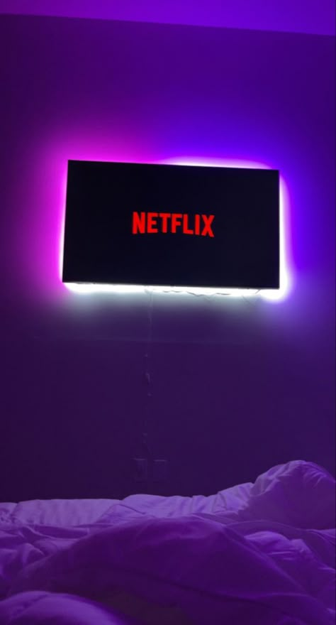 Netflix Bedroom Aesthetic, Movie Room Wallpaper, Lights Around Tv, Night Bedroom Snap, Tv In Bedroom Aesthetic, Tv In Room Bedroom, Aesthetic Tv, Watching Netflix In Bed, Watching Netflix In Bed Aesthetic