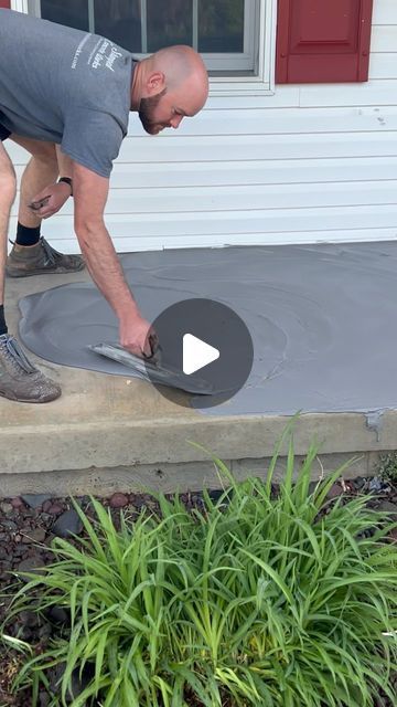 stamped concrete works on Instagram: "Quick and easy way to update your existing concrete porches and walk is with a stamped overlay. #concreteoverlay #stampedconcrete #concret #concreteasmr #asmr" Black Concrete Porch, Concrete Porch Makeover Diy, Cement Porch Ideas, Front Porch Concrete Makeover, Concrete Overlay Patio, Concrete Front Porch Ideas, Concrete Porch Makeover, Glassed In Porches, Stamped Concrete Patio Ideas