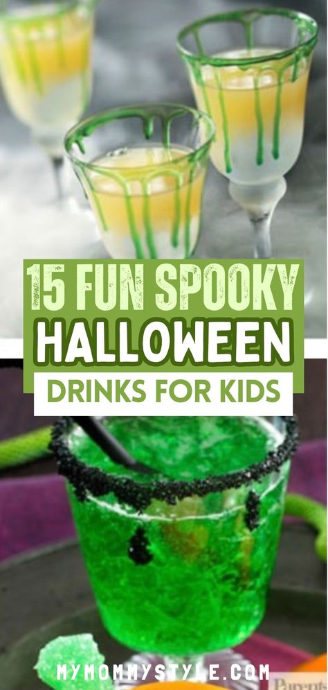 Halloween Treats And Drinks, Simple Halloween Recipes For Kids, Kid Halloween Drink Ideas, Halloween Juice Ideas, Halloween Potion Drinks, Beetlejuice Drinks For Kids, Cute Halloween Drinks For Kids, Halloween Kid Friendly Drinks, Halloween Beverages For Kids