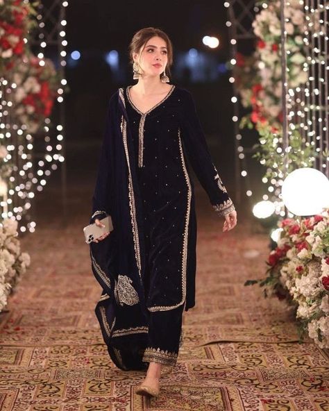 Kurta with Trouser nd dupatta  will be made  on u r order Velvet Suit Aesthetic, Black Velvet Suits Women Indian, Black Punjabi Suit Simple, Black Punjabi Suit Party Wear, Black Desi Aesthetic, Velvet Punjabi Suits Party Wear, Black Punjabi Suit, Pakistani Dresses Party, Velvet Suit Design