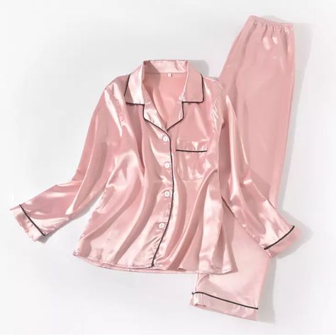 Pajama Set For Women Cute Sleepwear Silk, Pink Silky Pajamas, Satin Pjs Silk Pajamas, Pink Satin Pajama Set, Silk Pjamamas, Silk Pajamas Preppy, Pink Silk Pyjamas, Silk Pajamas Pink, Silk Satin Pajamas