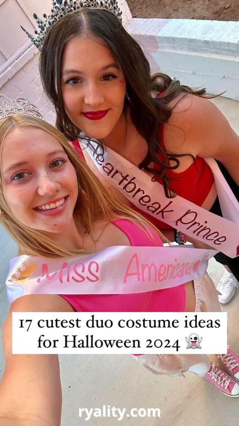 bye these are such cute duo costumes for this year Easy Bestie Halloween Costumes, Non Basic Duo Costumes, Halloween Costumes Women Duos Aesthetic, Tv Show Duo Costumes, Brunette Duos Costume, Costume Ideas For One Person, Good Duo Halloween Costumes, Cute Halloween Duo Costumes, Cute Halloween Costumes For Duos