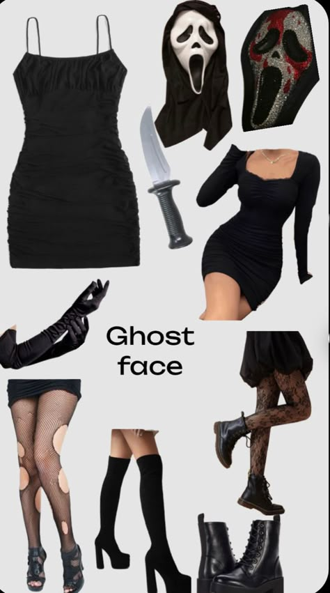 Easy Halloween Costumes With Your Own Clothes, Simplest Halloween Costume, Thrift Store Halloween Costume Diy, Hot Coustems Ideas, Baddie Ghostface Costume, Scream Movie Costume Ideas, Freshman Halloween Costumes, Scream Movie Halloween Costume, Halloween Solo Costume Ideas