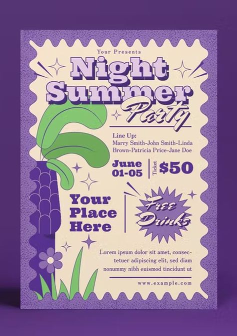 Event Poster Design Inspiration, Summer Party Flyer, Event Poster Template, Desain Buklet, Banner Web, Flyer Design Layout, Party Flyer Template, Business Poster, Night Summer