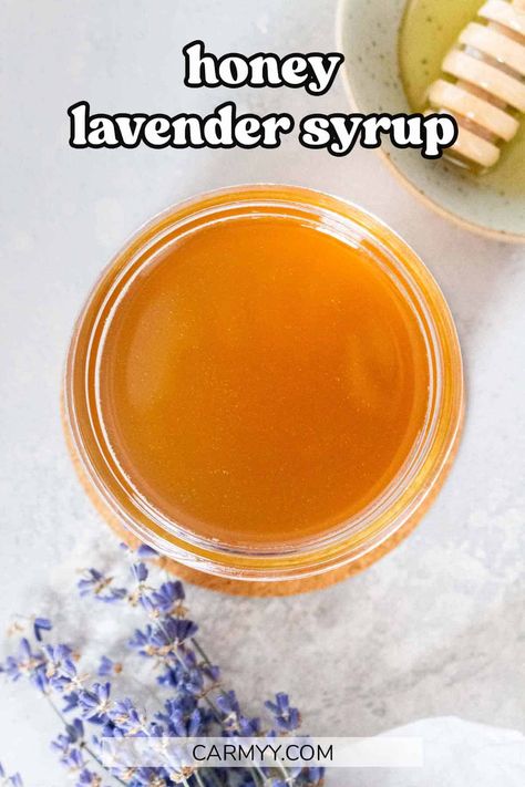 All you need are three ingredients to make this easy homemade honey lavender syrup. It has a wonderfully subtle floral flavor that takes your lattes, cocktails, and baked goods to the next level. Honey Lavender Syrup, Honey Simple Syrup, Honey Lavender, Culinary Lavender, Lavender Syrup, Simple Syrup Recipes, Joy Filled Eats, Syrup Bottle, Homemade Syrup