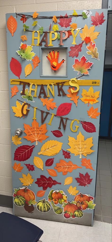 #doordecoratingcontest #doordecorating autumn fall themed for thanksgiving with Shakespeare quotes about gratitude (this was an English Class) hand turkey in the middle :p Thanksgiving Day Door Decorations, Door Decoration Thanksgiving, Thanksgiving Board Ideas For School, Thanksgiving Decor Classroom, Thanksgiving Class Door, Thanksgiving Door Decorations Classroom, Thanksgiving Classroom Ideas, Thanksgiving Door Decorations, Hospital Decor