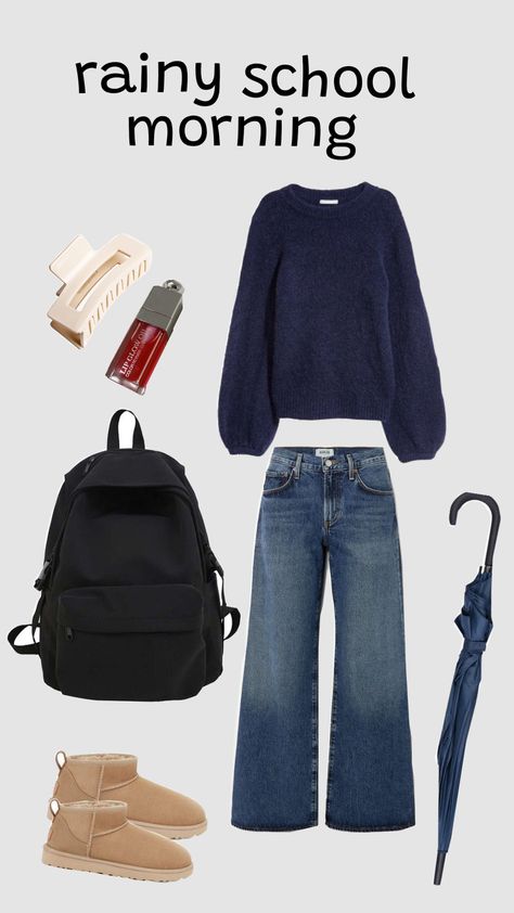 #schoolfit #rain #aesthetic Rainy Days Outfit Aesthetic, Rain Outfit Aesthetic, Rainy Day Aesthetic Outfit, Rain Fits, Ootd Rainy Day, Raining Day Outfit, Outfit Rain, Rainy Outfit, Rainy Day Outfit Aesthetic