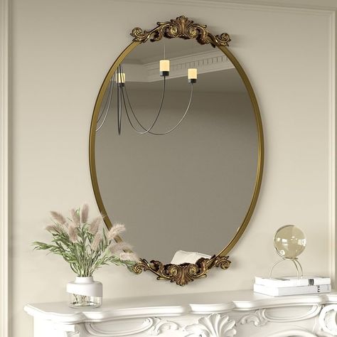 Amazon.com: SMIROR Espelho antigo oval dourado 40 x 28, espelho vintage dourado para parede, espelho barroco com moldura de metal para penteadeira de banheiro, cornija, entrada : Casa Gold Antique Mirror, Mirror For Bathroom Vanity, Baroque Mirror, Mirror For Wall, Mirror For Bathroom, Vintage Bathroom, Vintage Mirror, Wall Mounted Mirror, Antique Mirror