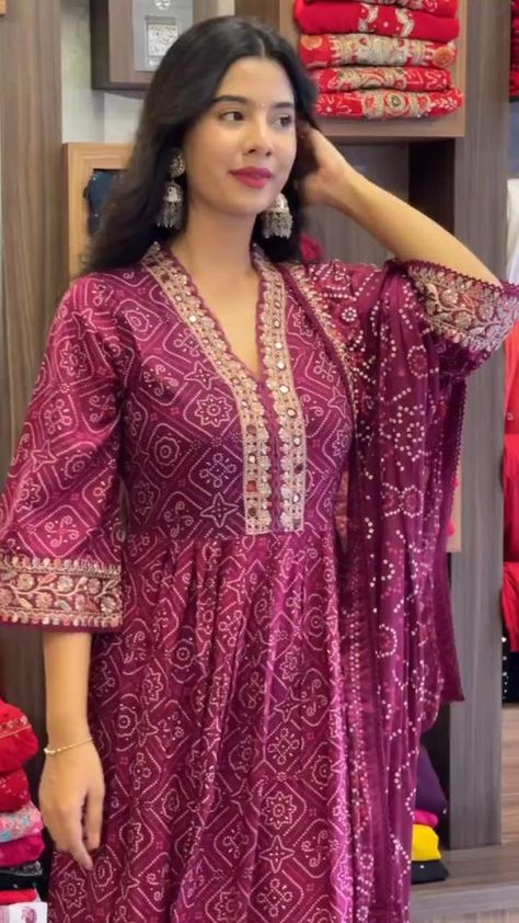 FashionGoals #IndianFashion #BandhaniPrint #EthnicWear #KurtiLove #DupattaSet #TraditionalChic #WomensFashion #VibrantStyles #ShopNow #ElegantOutfits #Fashionista Elegant Classy Dresses, Happy Chemicals, Summer Outfit Ideas For Women, Daily Outfit Ideas, Stylish Kurtis Design, Bandhani Dress, Long Gown Design, Beautiful Neck, Outfit Ideas 2024