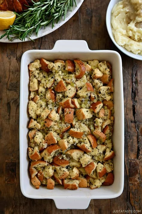 Easy Homemade Stuffing - Just a Taste Worlds Best Stuffing Recipe, Our Favorite Buttery Herb Stuffing, Lizzy T’s Stuffing Recipe, Easy Delicious Stuffing Recipe, Stuffing Recipes Small Batch, Easy Bread Stuffing Recipes, Vegetarian Stuffing Recipes Thanksgiving, Traditional Stuffing Thanksgiving, Thanksgiving Stuffing Recipes Best Easy