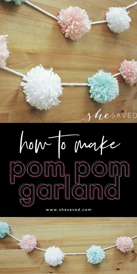 How to Make EASY handmade POM POM Garland with Yarn! *cute for homemade room or party decor! Candy Bar Decoracion, Diy Yarn Pom Pom, Easy Pom Pom, Garland Craft, Pom Pom Animals, Easy Yarn Crafts, Pom Crafts, How To Make A Pom Pom, Diy Pom Pom