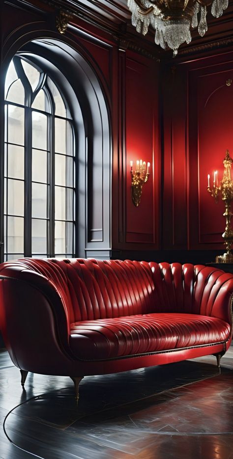 Royal Family Portraits Painting, Red Leather Couch, Red Velvet Couch, Living Room Showcase, Velvet Couch Living Room, Red Leather Couches, Wedding Color Scheme Ideas, Red Velvet Sofa, Red Velvet Chair