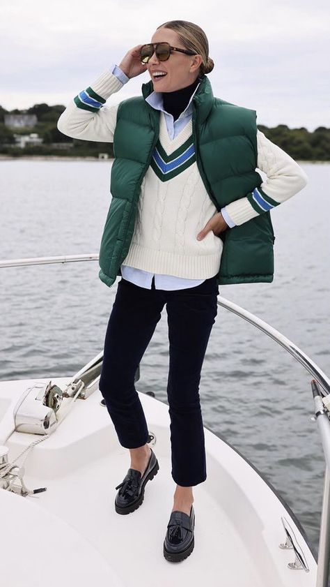 Varsity Sweater Outfit, Turtleneck Under, Blair Eadie, Jacket Outfit Women, Atlantic Pacific, Varsity Sweater, Fashion Sites, England Fashion, September 7