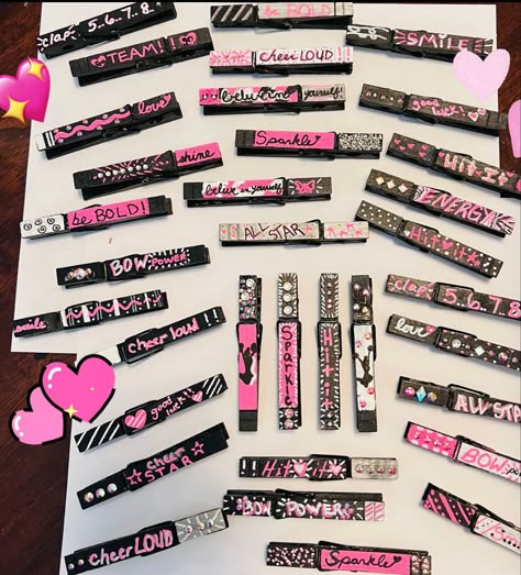 Cheer Clothespins Ideas, Cheer Good Luck Pins, Cheer Gifts Diy, Cheer Spirit Sticks, Cheer Treats, Cheer Camp Gifts, Cheer Competition Gifts, Summit Cheer, Cheer Pins