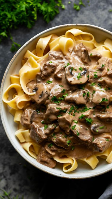 Filet Mignon Beef Stroganoff, Good Fall Dinner Ideas, Homemade Beef Stroganoff With Steak, Damn Delicious Beef Stroganoff, Beef Scraps Recipes, Taste Of Home Beef Stroganoff, Baked Stroganoff Recipe, Slower Cooker Beef Stroganoff, Beef Stroganoff Pot Roast