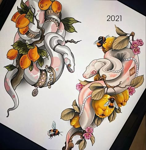 #CoolTattoos #TattooArt #InkMaster #TattooDesigns #InkedUp #TattooLovers #InkInspiration #TattooIdeas #CreativeInk #TattooStyle Half Sleeve Tattoos Traditional, Animal Design Tattoo, Traditional Snake Tattoo, Neo Traditional Art, Japanese Snake Tattoo, Neo Tattoo, Key Tattoos, Girl Arm Tattoos, Theme Tattoo