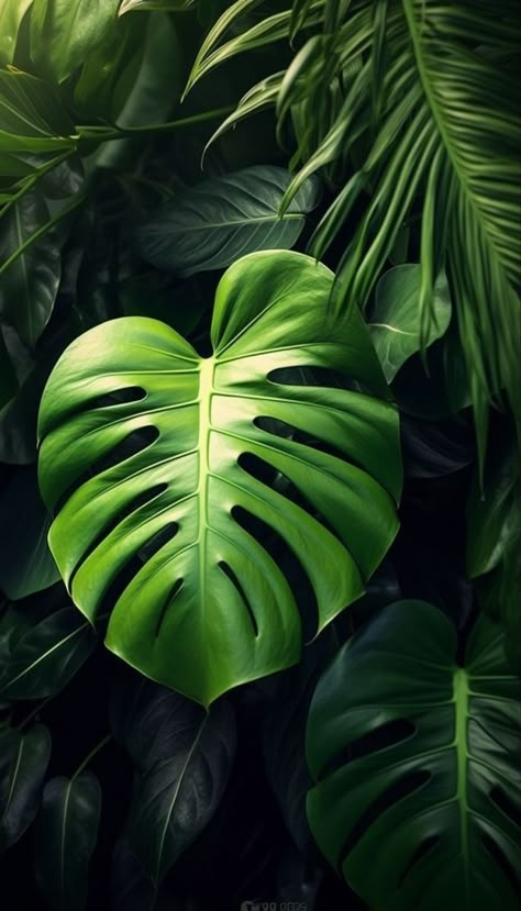 Monstera Plant Art, Monstera Wallpaper, Leaves Wallpaper Iphone, Green Leaf Wallpaper, Cat Art Painting, Mural Art Design, Neon Jungle, Jungle Flowers, Leaf Photography