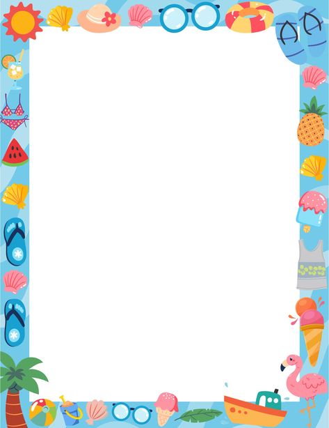 Summer Daycare, Summer Border, Attendance Chart, Summer Preschool Crafts, Summer Frame, Free Summer Activities, Printable Border, Cute Border, Stationary Printable