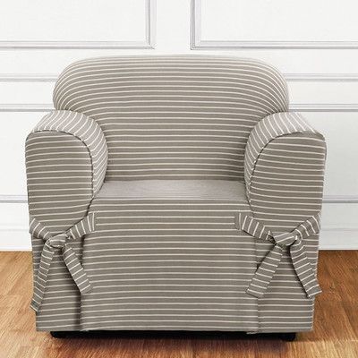 Sure Fit Chair Slipcover Ticking Stripe Chair, Diy Sofa Cover, Diy Chair Covers, Custom Slipcovers, Striped Chair, Reupholster Furniture, Upholstery Diy, Loveseat Slipcovers, Organization Ideas For The Home