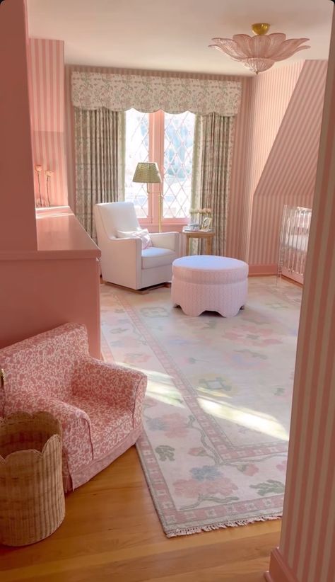 Pink Trim Nursery, Girly Nursery Ideas Pink, Nursery Ideas Pink, Girly Nursery Ideas, Birkin Mom, French Nursery, Victorian Baby, Girly Nursery, Painted Trim