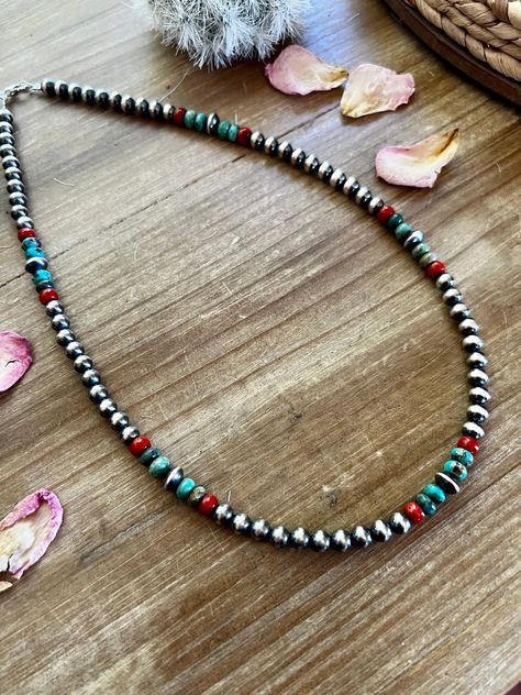 19 inch long Navajo Pearl Jewelry, Western Jewelry Diy, Western Jewelry Necklace, Faux Jewelry, Navajo Pearls Necklace, Mens Handmade Jewelry, Turquoise Jewelry Necklace, Rodeo Jewelry, Western Grunge