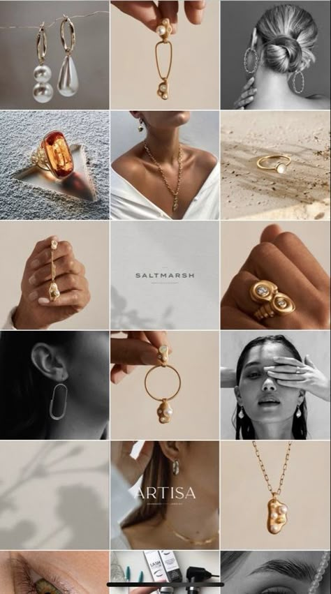 Instagram Feed For Jewelry Business, Jewelry Campaign Ideas, Jewellery Promotion Poster, Minimal Jewelry Branding, Insta Jewelry Feed, Jewelry Luxury Aesthetic, Jewelry Advertisement Poster, Jewelry Accessories Photography Idea, Photography Of Jewelry Photo Ideas