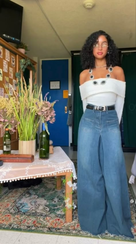 Brenda Sykes Style, Retro Date Night Outfit, Photo Shoot Outfits For Women Casual, Boho Denim Skirt Outfit, Outfit Inspired Spring, Business Casual Outfits Earthy, Black Women Colorful Outfits, Summer Block Party Outfit, Black With A Pop Of Color Outfits