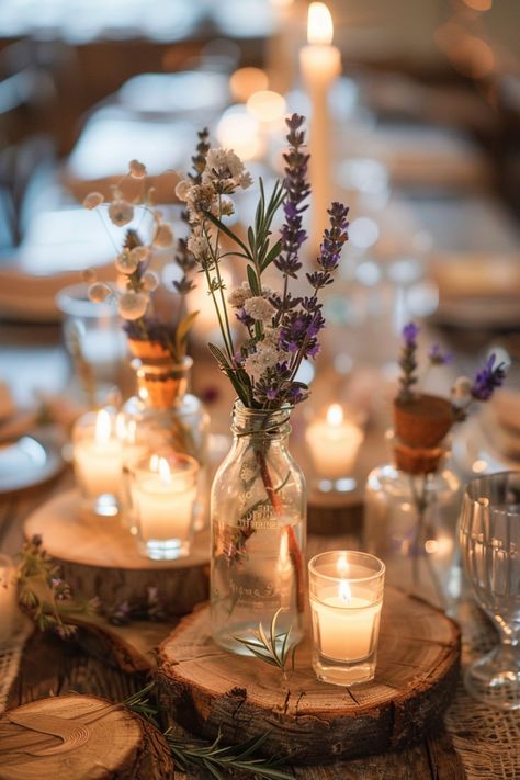 Embrace the charm of rustic decor with wedding centerpieces featuring wood, mason jars, and burlap. Click for more inspiration. Wedding Natural Decorations, Hessian Wedding Ideas Table Decorations, Reception Tables Design, Bohemian Wedding Table Settings, Wedding Tea Lights Table Decorations, Southern Rustic Wedding, Diy Centre Pieces Wedding Elegant, Diy Bohemian Wedding Decor, Romantic Wedding Decor Indoor