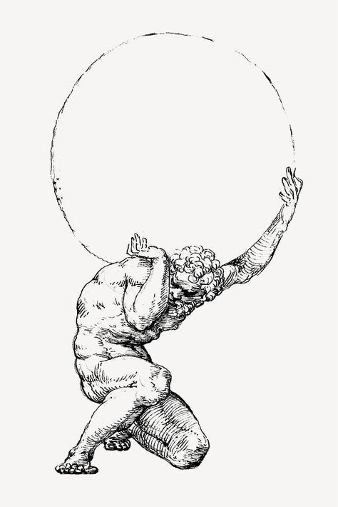 Atlas Tattoo Ideas, Man Sculpting Himself Tattoo, Roman Statues Tattoos, Atlas Titan Tattoo, Greek Atlas Tattoo, Man Holding World Tattoo, Greek Mythology Tattoo Stencil, Sysiphus Tattoo Simple, Drawing Ideas Greek Mythology