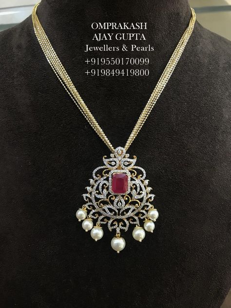 Classy & Stylish Diamond Locket with Fancy Italian Chain!!(Omprakash AJAY GUPTA Jewellers, +919550170099) Chain For Diamond Pendant, Chains For Diamond Pendants, Rhodium Chains Gold Indian, Pearl And Diamond Pendant, Diamond Lockets Indian Pendants, Italian Jewellery Design, Mini Haram, Black Diamond Chain, Ruby Jewelry Necklaces