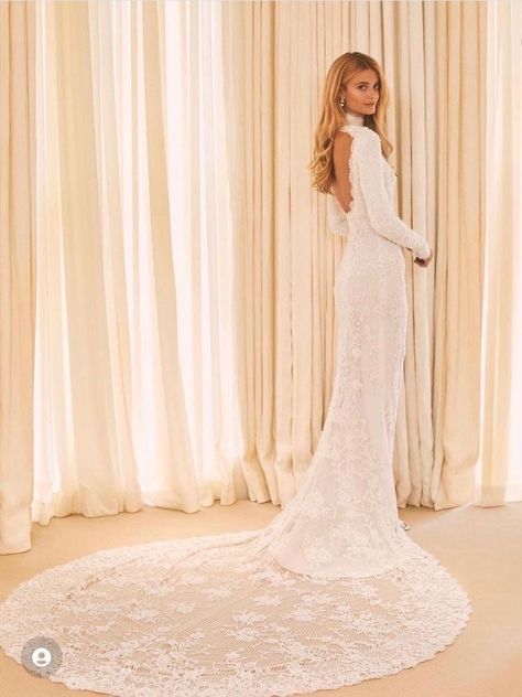 Wedding dresses Wedding Dress High Neck Low Back, Kate Bock Wedding, Sleeve Open Back Wedding Dress, Ralph Lauren Wedding, Turtleneck Wedding Dress, Poetic Romance, High Neck Long Sleeve Wedding Dress, High Neck Lace Wedding Dress, Kate Bock