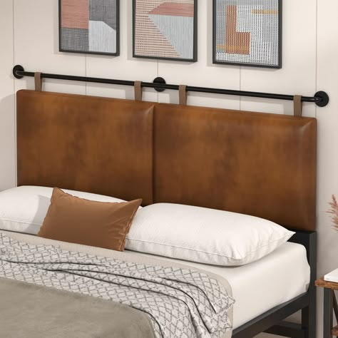 PRICES MAY VARY. Friendly Reminder: Wall Mounted Headboard is suitable for flat, clean and dry walls or surfaces. Need to drill holes to install headboard pole ( Not Included bed fame Only headboard ) Modern Vintage Style Headboard : BSHOMGI headboard adjustable high, industrial pipe wall mounted headboard with brown PU leather material is the perfect decor for your modern, retro, Minimalist bedroom decor, offering a sharp and simple design. The built-in high-density cushion makes will help you Hanging Pillow Headboard, Mounted Headboard To Wall, Hanging Headboard On Wall, Headboard King Size, Masculine Headboards For Beds, Headboard On Wall, Wood And Leather Headboard, Minimal Headboard, Brown Leather Bed Bedroom Ideas