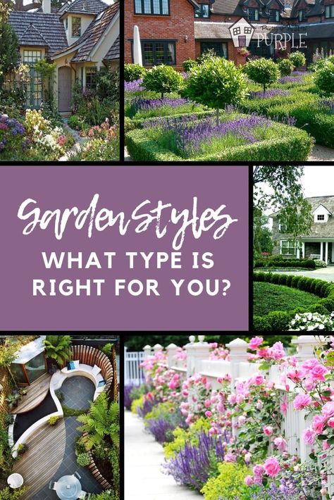 Garden Styles - What type is right for you? Learn about traditional, cottage and modern/contemporary garden design styles and how to mix and match elements from each! #Gardening #Landscaping Country Cottage Garden, Contemporary Garden Design, Prairie Garden, Purple Door, Traditional Cottage, Easy Landscaping, Modern Garden Design, Purple Garden, Garden Types