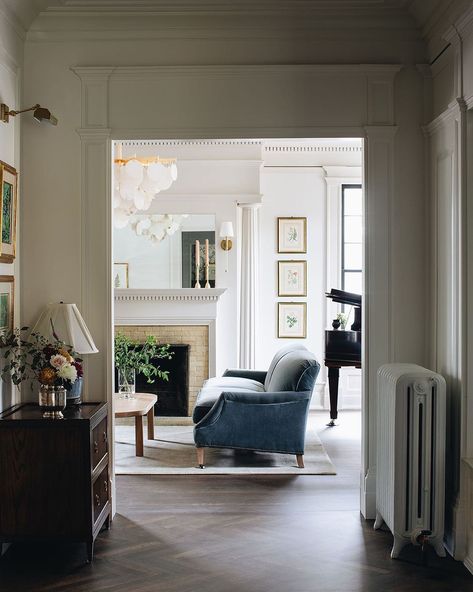 Stoffer Home on Instagram: “Our Margeaux Sofa is the star of this living room. The light blue velvet is ther perfect accent color while still acting as a neutral, and…” Jean Stoffer Design, Jean Stoffer, Design Hall, Interior Windows, The Madison, Historic Home, Design Living Room, Beautiful Interiors, Interior Design Trends