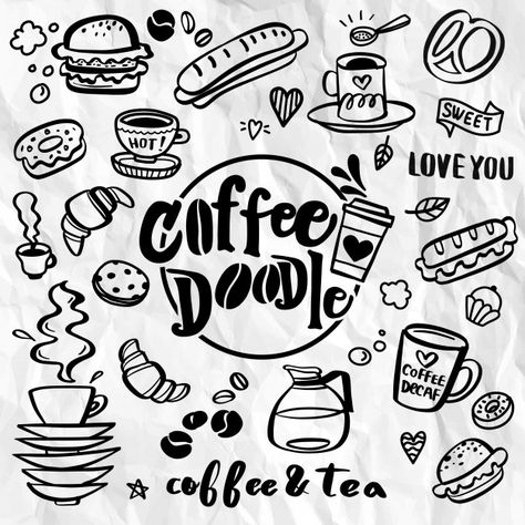 Coffee Bean Logo, Coffee Doodle, Cake Cute, Doodle Wall, Coffee Shop Menu, Abstract Tattoo Designs, Food Doodles, Coffee Label, Coffee Icon