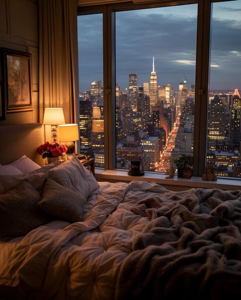 Appartement New York, City View Apartment, Apartment View, City At Night, Dream Apartment Decor, Living Room Goals, Dekorasi Kamar Tidur, Apartment Aesthetic, Dream House Rooms