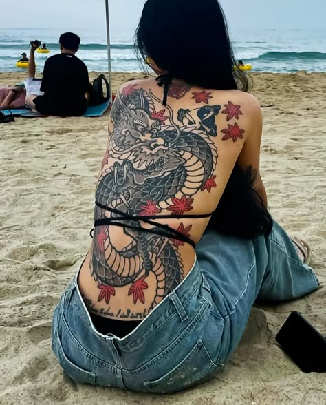 Back Tattoo Inspiration, Japanese Fish Tattoo, Traditional Back Tattoo, Japanese Demon Tattoo, Tattoo Espalda, Dragon Tattoo Meaning, Japanese Back Tattoo, Deep Tattoo, Tattoos With Deep Meaning