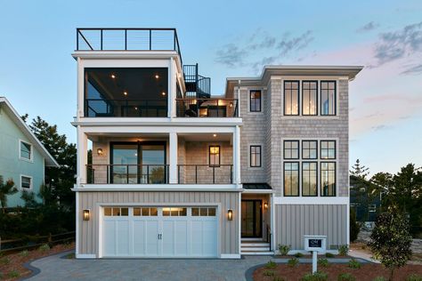 3 Story Beach House, Beach House Floor Plans, Contemporary Beach House, Narrow Lot House, Delaware Beaches, Coastal House Plans, Beachfront House, Beach House Exterior, In Harmony With Nature