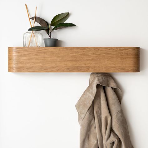 Mini Mudroom, Hidden Wall, Wall Shelf With Hooks, Modern Coat Rack, Veneer Panels, Condo Decor, Plant Shelf, Entrance Foyer, Coat Rack Wall