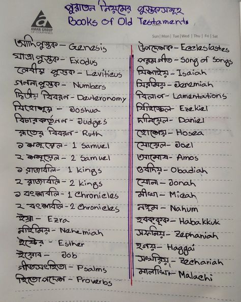 Old testament Bible book list or name of the books of the bible in English and Bangla side by side Bible Index, The Books Of The Bible, Old Testament Bible, New Testament Bible, Bible Book, Bible History, Bible Story, Book List, Old Testament