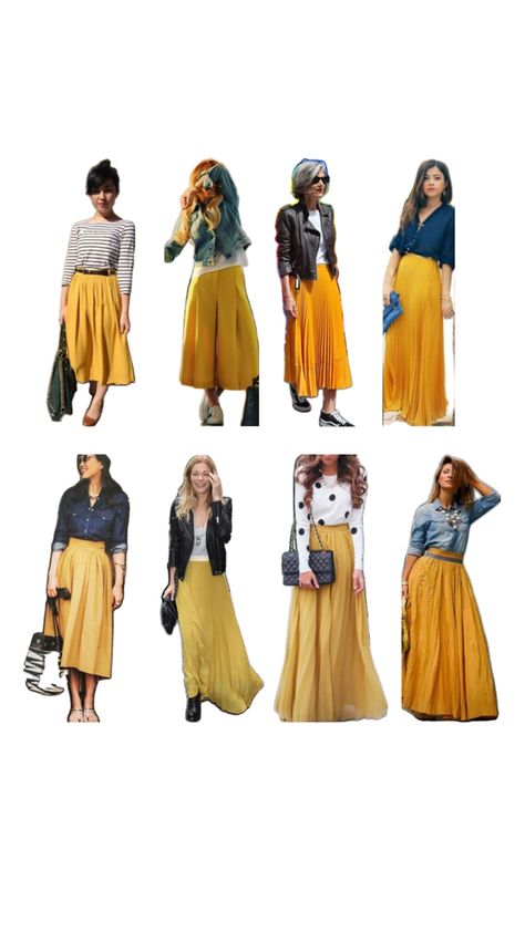 Yellow skirt outfits Mustard Yellow Skirt Outfit, Yellow Pleated Skirt Outfit, Mustard Skirt Outfit, Long Skirt Outfits Indian, Yellow Skirt Outfit, Yellow Skirt Outfits, Mustard Yellow Skirts, Yellow Pleated Skirt, Mustard Skirt