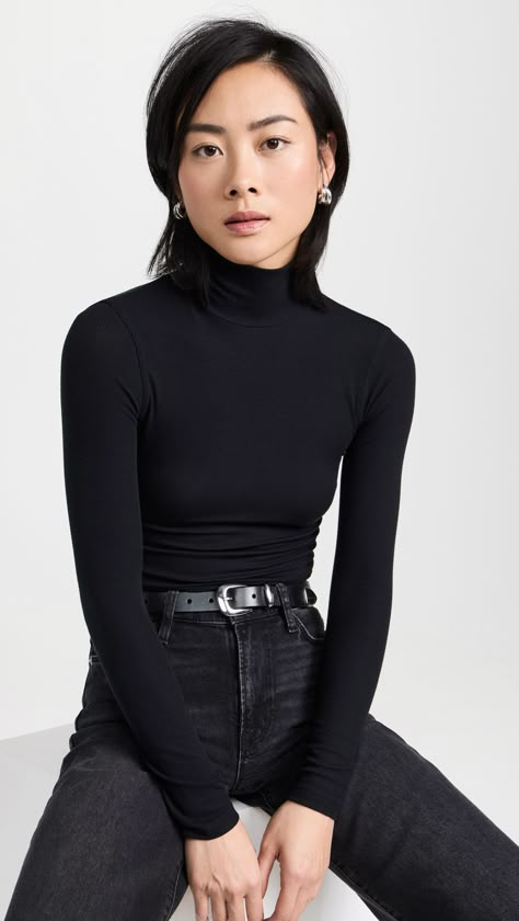 FRAME Rib Turtleneck | Shopbop Turtleneck Reference, Turtleneck Outfits For Women, Black Turtleneck Outfit Women, 90s Turtleneck Outfit, Tight Turtleneck Outfit, Turtleneck Outfit Women, Turtleneck Outfit Casual, Turtleneck With Jeans, Black Turtle Neck Outfit