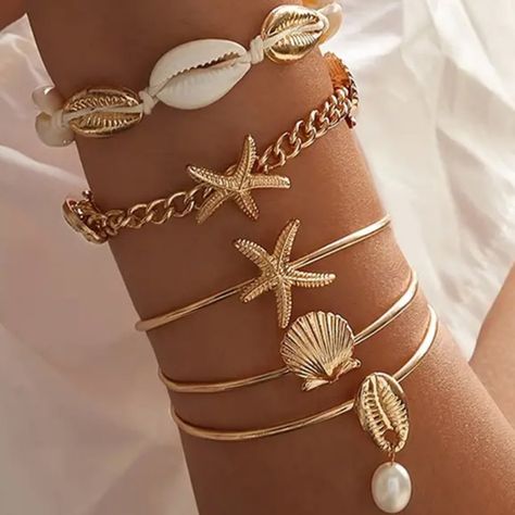 New Sealife Theme 5-Piece Stackable Bracelet Set Gold Dipped Bracelets Quotes, Braided Jewelry, Lds Jewelry, Quotes Popular, Bracelets Braided, Bracelets Beads, Popular Bracelets, Beaded Jewelry Bracelets, Latest Bracelets