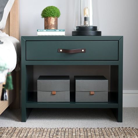 Great for more generous spaces, our Wide Drawer Bedside #th2studio Bedside Styling, Wide Bedside Table, Green Bedside Table, Timber Bedside Table, Diy Furniture Makeover Projects, Leather Bedside Table, Painted Bedside Tables, Office Drawers, Green Nightstands