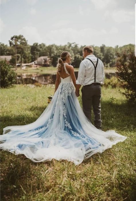 Blue wedding dress, blue lace wedding dress, unique wedding dress, color wedding dress Feature a blue lining with off white tulle and off white lace. This is a custom clients design and the first photo is from her wedding. 100% handmade in GTA, Ontario, Canada. - This dress can be made in ANY Wedding Dresses Blue, Blue Lace Wedding Dress, Wedding Dress Winter, Wedding Dress Blue, Ombre Wedding Dress, Wedding Gown A Line, Wedding Dress Unique, Blue Wedding Dress, Boho Bridal Dress