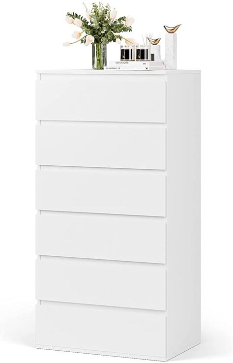 Clothing Dresser Ideas, White Cabinets Bedroom, Storage Ideas For Bedrooms, Drawer Clothes, Dresser 6 Drawer, Dressers Bedroom, White Drawer Pulls, Vertical Dresser, Ikea Storage Cabinets