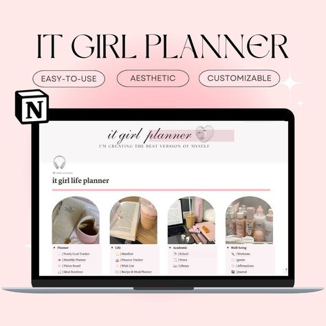 #Pink_Notion #Goals_School #Life_Template #Notion_Life_Planner Goals School, Pink Notion, School Planner Template, Life Template, Phone Planner, Notion Life Planner, Year Aesthetic, It Girl Aesthetic, Quarterly Planner